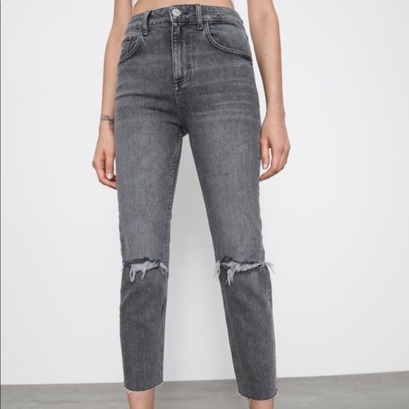 Zara Slim Straight High Rise Ripped Jeans - Picture 2 of 8
